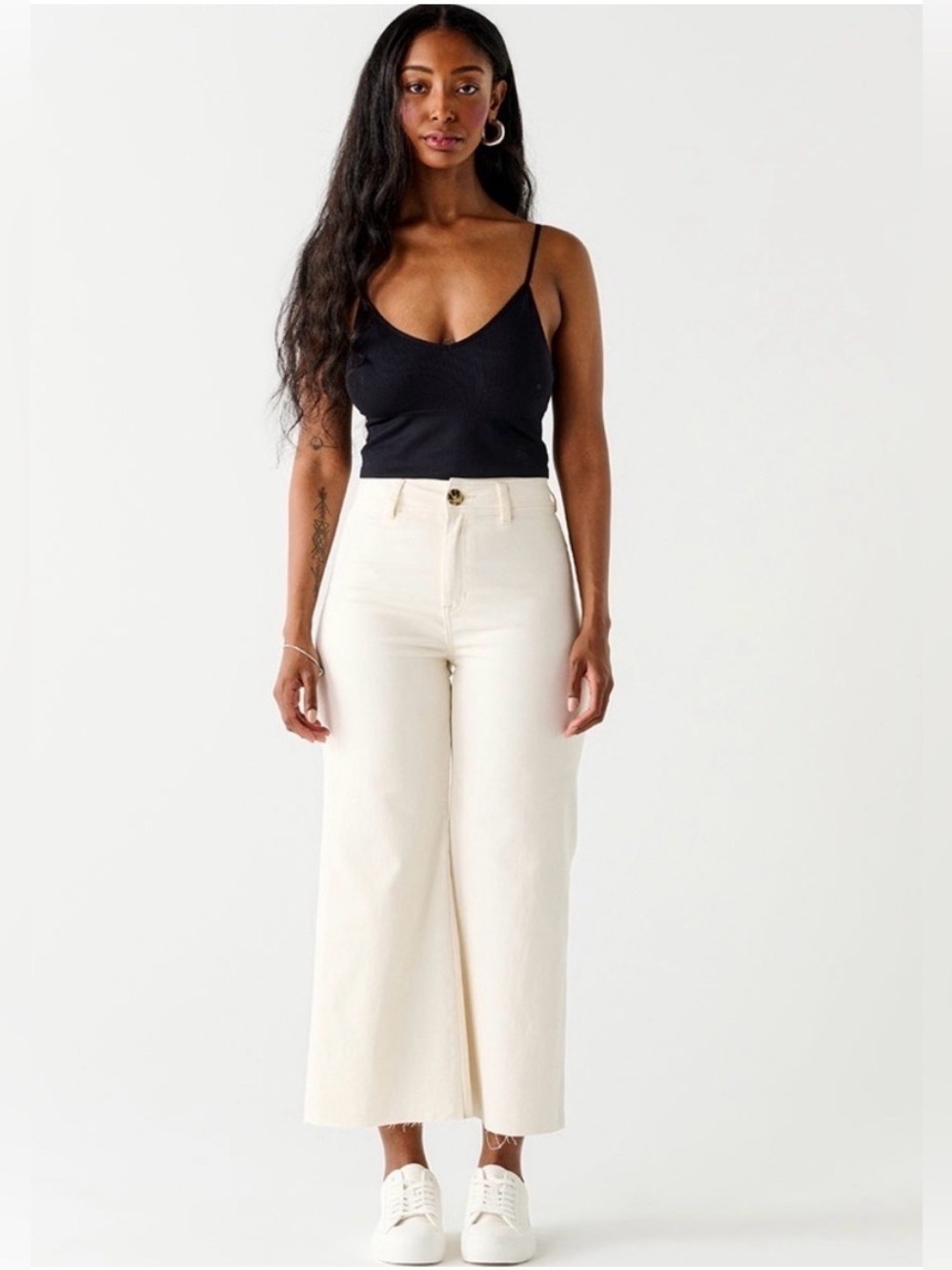 NWT Dex Cream/Tan High-Waist Jeans Raw Hem wide leg cropped length